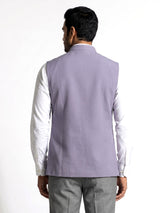 Lilac purple embellished collar waistcoat with metallic buttons for mens
