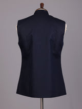 Navy blue embroidered collar waistcoat with zardosi detailing for mens