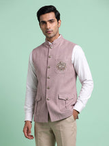 Onion pink zardosi safari waistcoat with embellished chest pocket