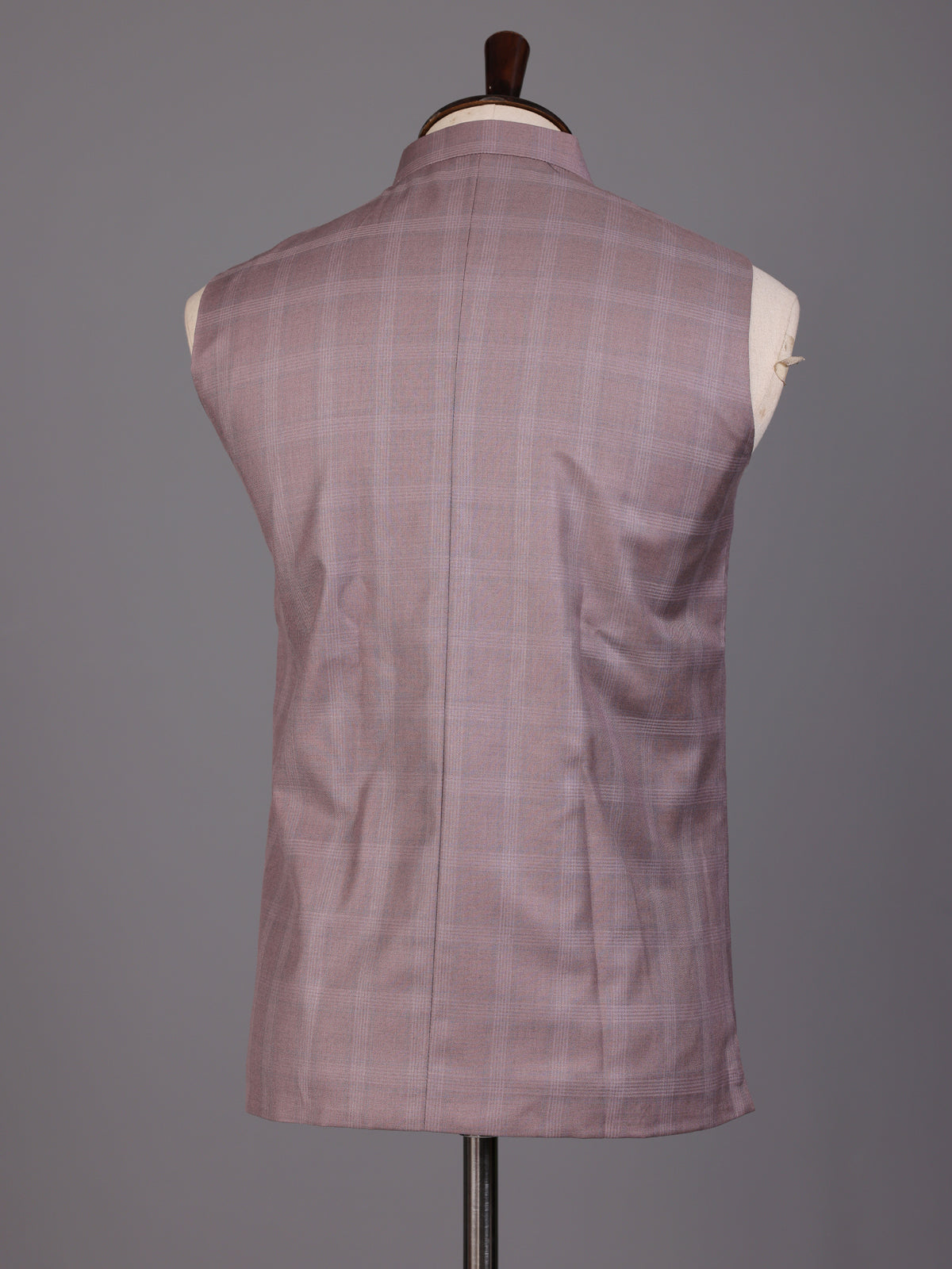 Dusty onion pink windowpane waistcoat with satin pocket square