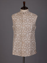 Beige embroidered waistcoat with textured tonal buttons for mens weddings