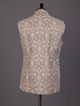 Beige embroidered waistcoat with textured tonal buttons for mens weddings