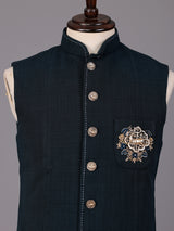 Navy blue royal crest waistcoat with zardosi embellishment for mens