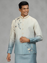 Powder blue floral mens waistcoat set