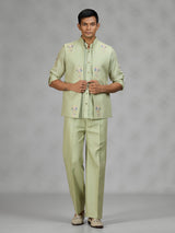 Pista green floral mens waistcoat set