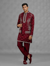 Maroon floral mens waistcoat set