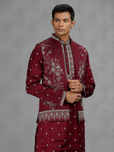 Maroon floral mens waistcoat set