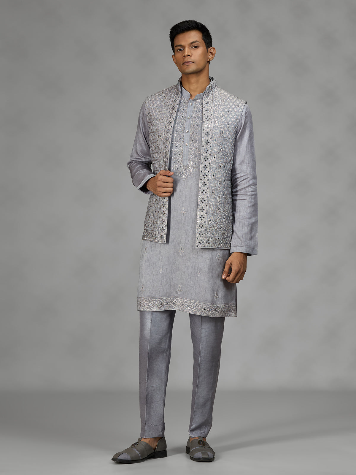 Grey paisley mens waistcoat set