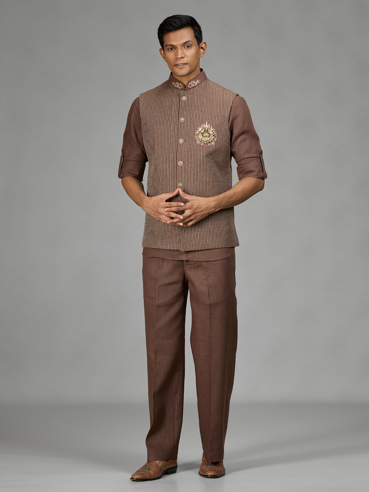 Brown regal crest mens waistcoat set