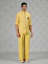 Yellow royal medallion mens waistcoat set