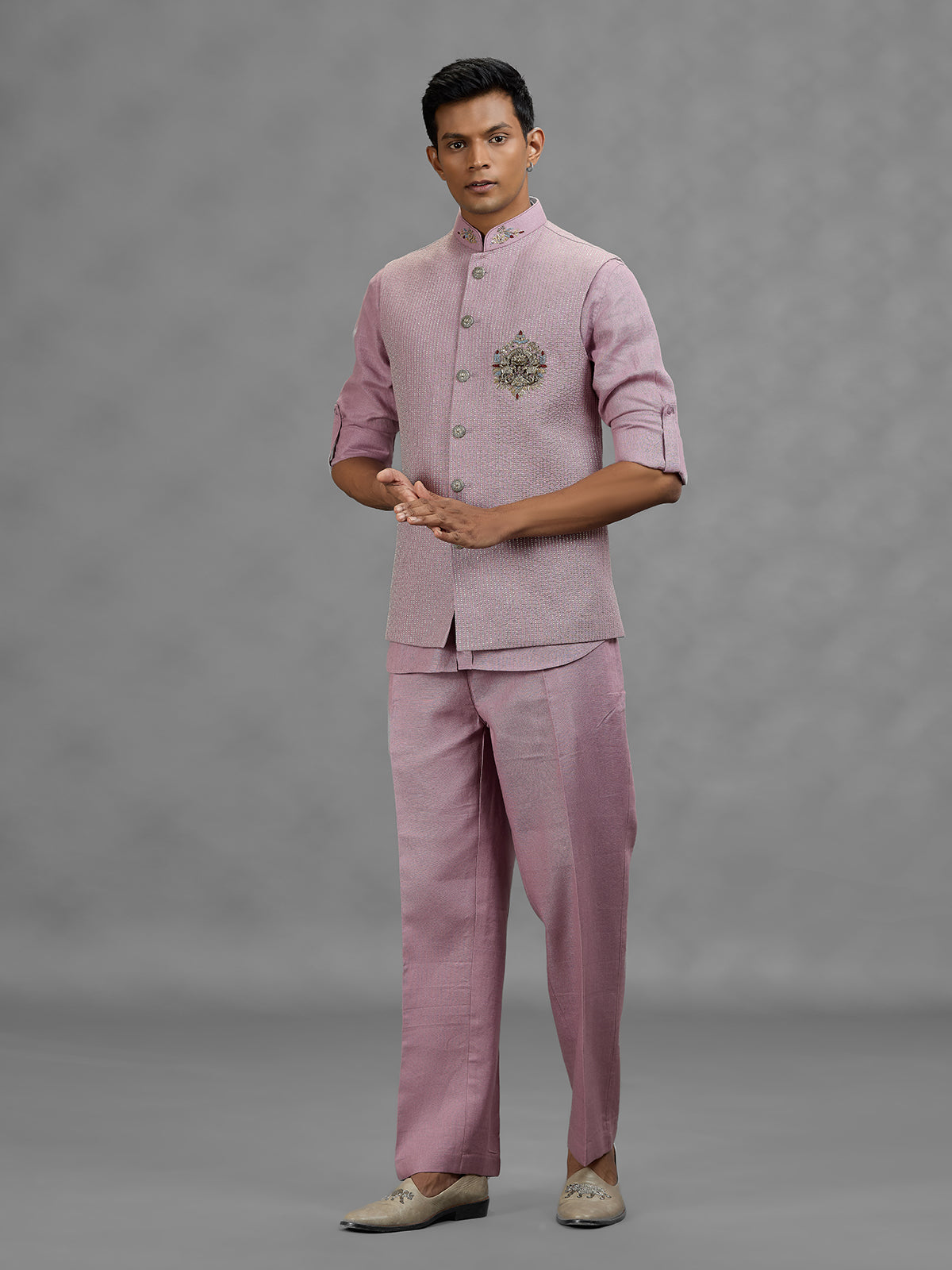 Purple royal medallion mens waistcoat set