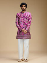 Purple art silk mens indo western with print