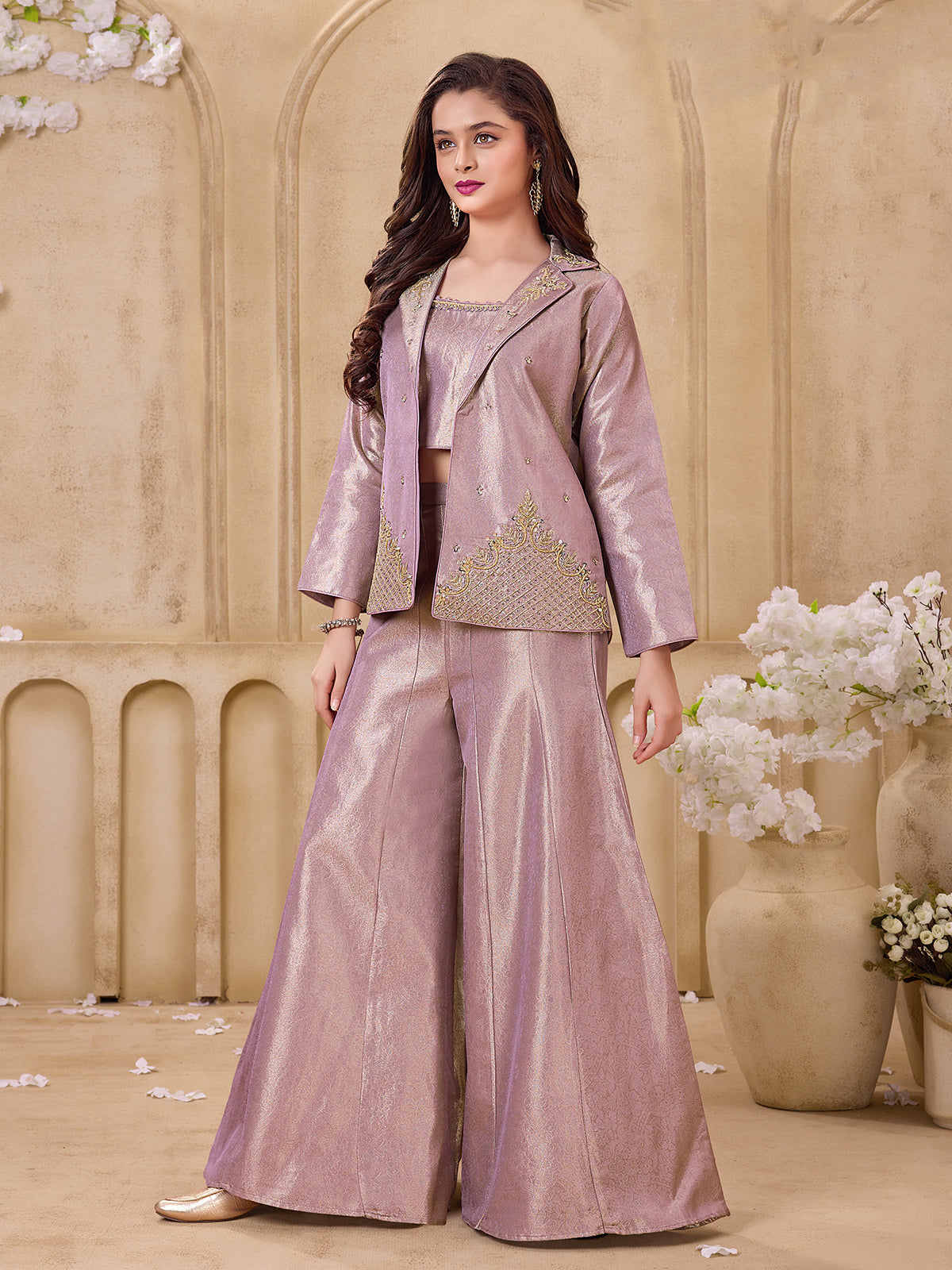 Lavender jacket girls palazzo suit