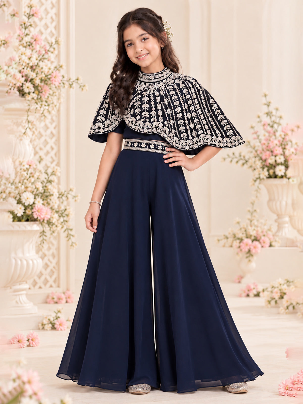 Blue designer girls palazzo suit