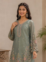 Grey embroidered girls palazzo suit