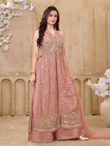 Pink embellished girls festive palazzo suit