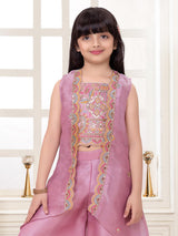 Pink layered girls palazzo suit