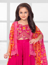 Pink printed girls festive palazzo suit