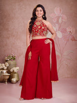 Red floral girls palazzo suit