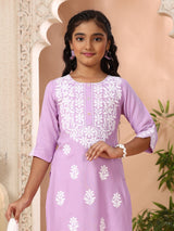 Light purple chikankari girls pant suit