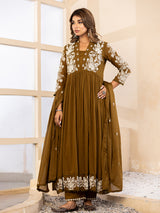Mehendi olive floral  anarkali women kurti set