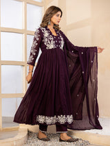 Deep purple floral  anarkali women kurti set