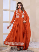 Orange floral  anarkali women kurti set