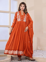 Orange floral  anarkali women kurti set