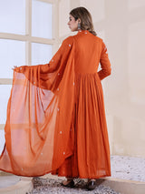 Orange floral  anarkali women kurti set