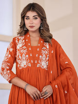 Orange floral  anarkali women kurti set