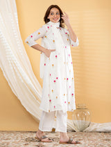 White colourful floral women kurti set