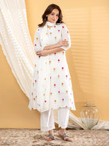 White colourful floral women kurti set