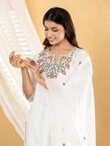 Off white kashmiri floral women kurti set