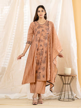 Light brown botanical women kurti set