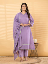 Lavender pom lace women kurti set