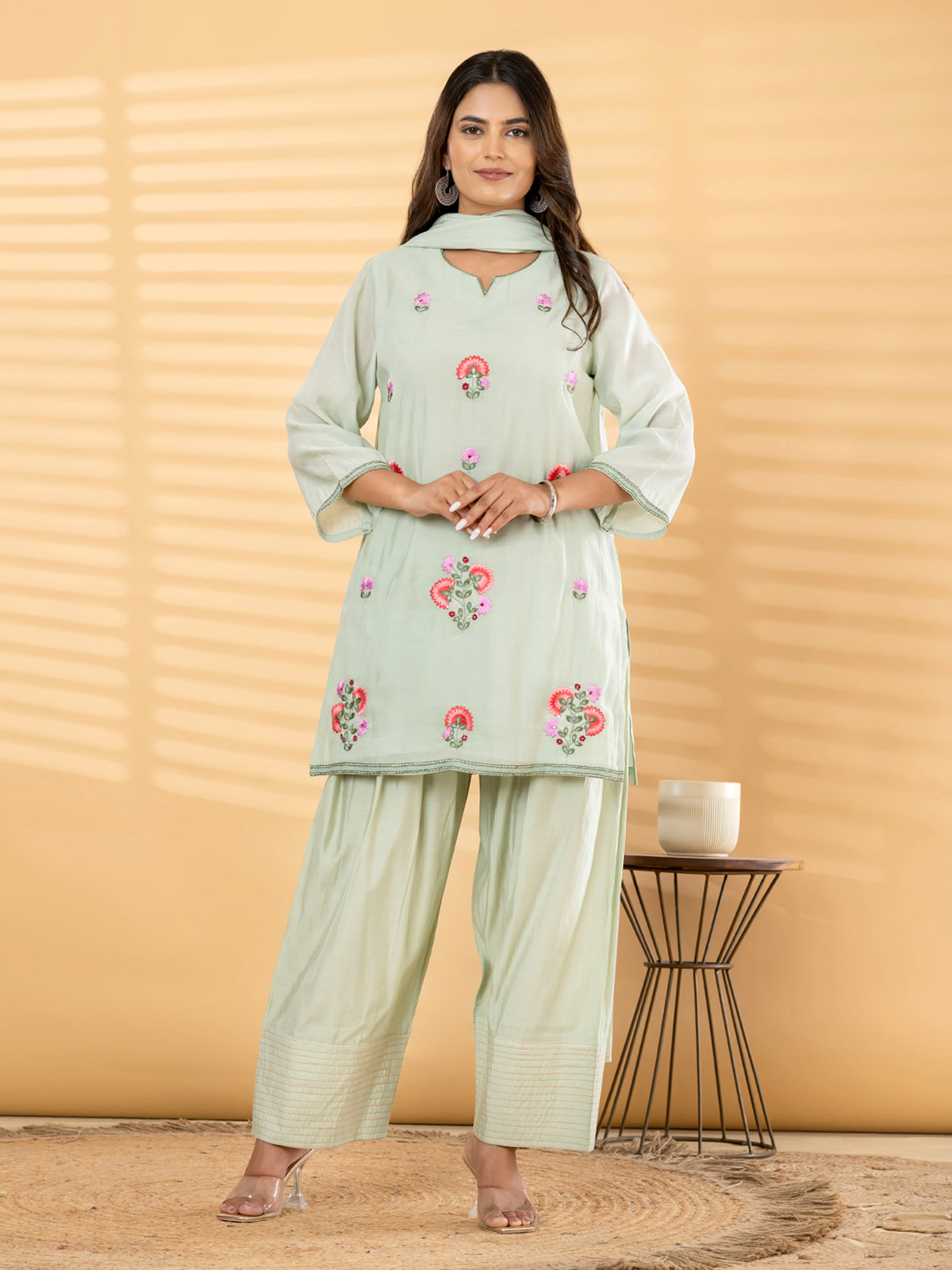 Mint green floral salwar women kurti set