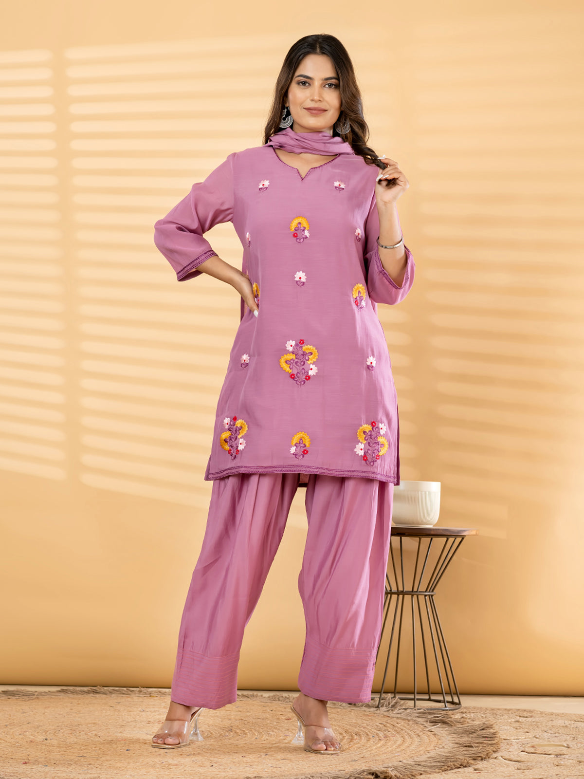 Lavender floral salwar women kurti set