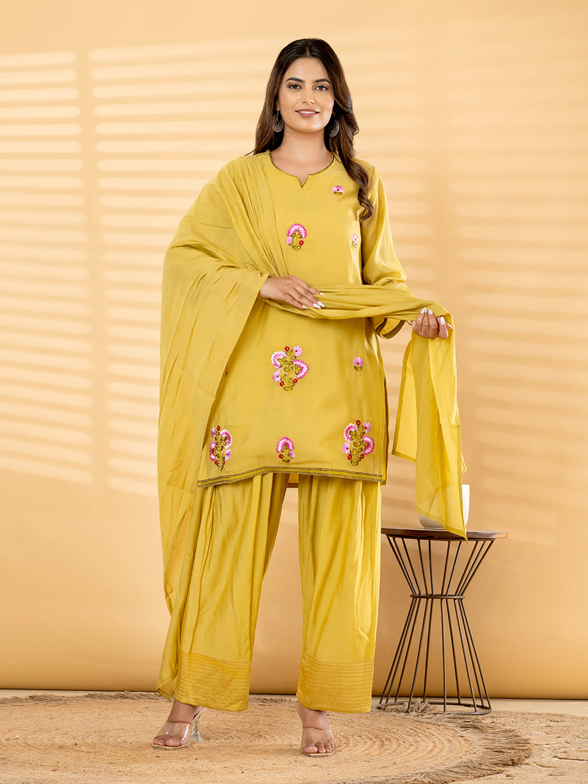 Yellow floral salwar women kurti set