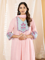 Pink floral yoke  anarkali women kurti set
