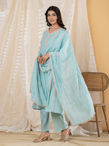 Mint blue lace panel  anarkali women kurti set