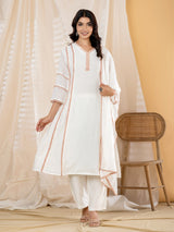 White lace panel  anarkali women kurti set