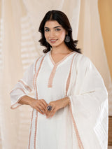 White lace panel  anarkali women kurti set