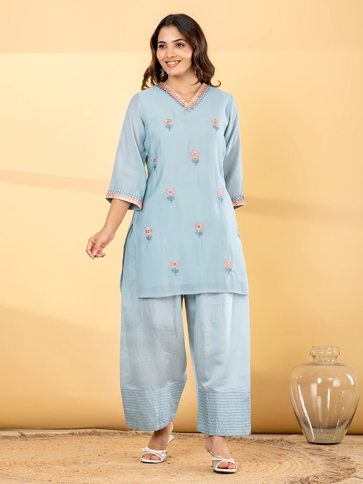 Mint blue chevron salwar women kurti set