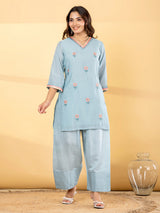 Mint blue chevron salwar women kurti set
