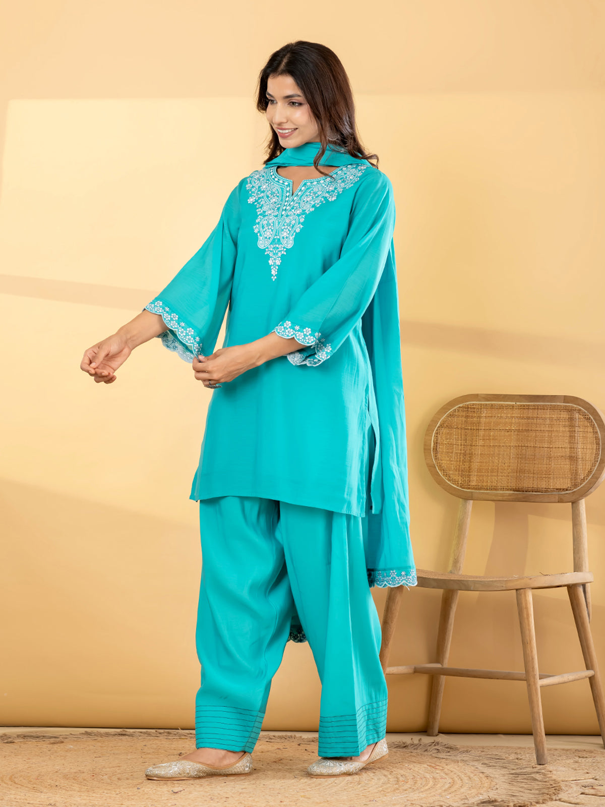 Blue floral salwar women kurti set
