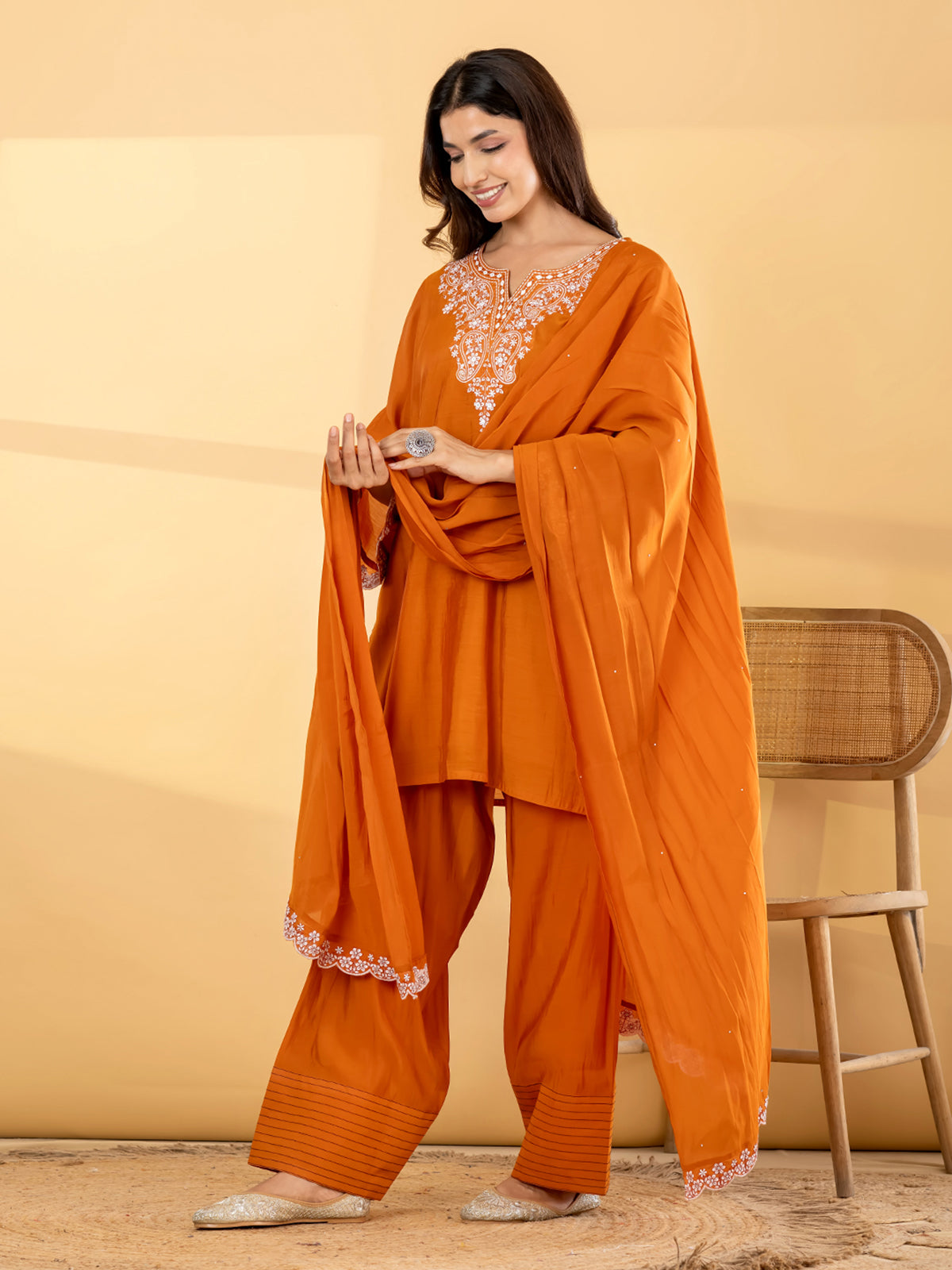 Rust orange paisley salwar women kurti set