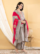 Grey zari  anarkali women kurti set