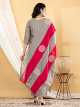 Grey zari  anarkali women kurti set