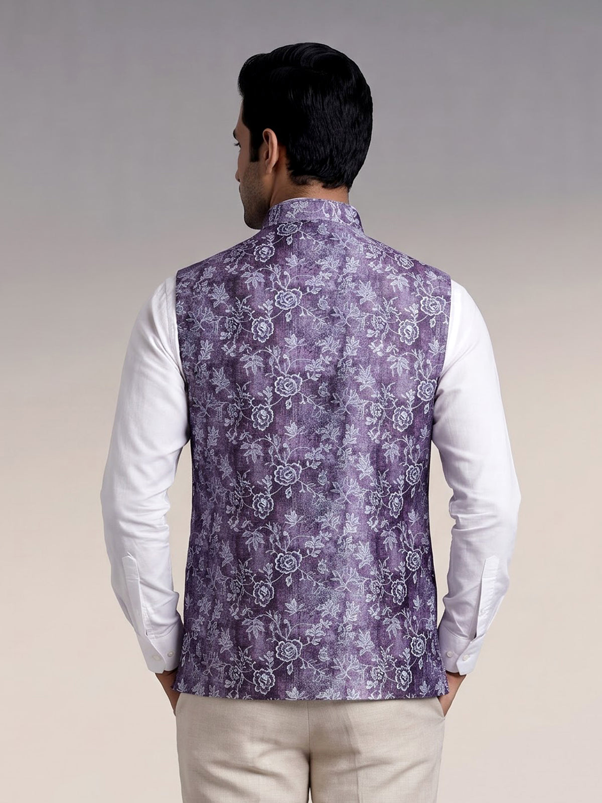 Purple regal printed mens waistcoat