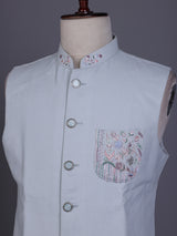 Light sky blue artistic mens waistcoat